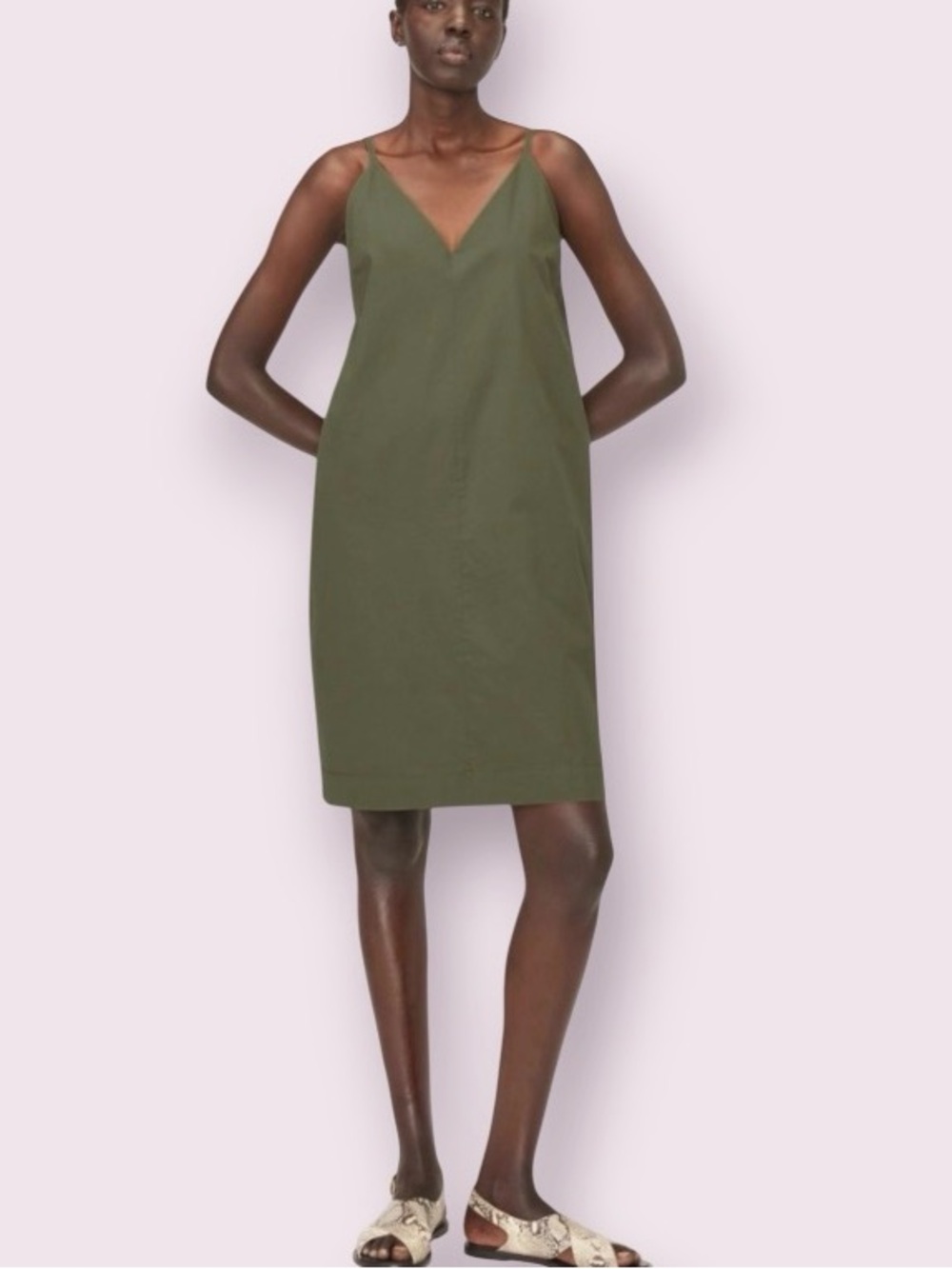 Everlane Poplin Midi Slip Dress Olive Green Size 6